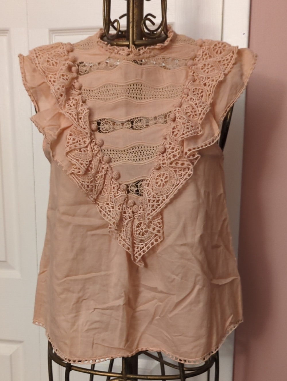 Ulla Johnson Women's Sleeveless Lace Trim Shell Top - Blush Pink